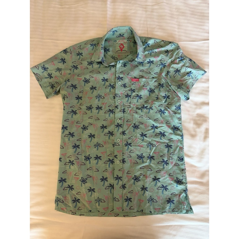 RARE Retro Rifle Live Nudes Shirt Mens M Turquoise Hawaiian Party Vacations